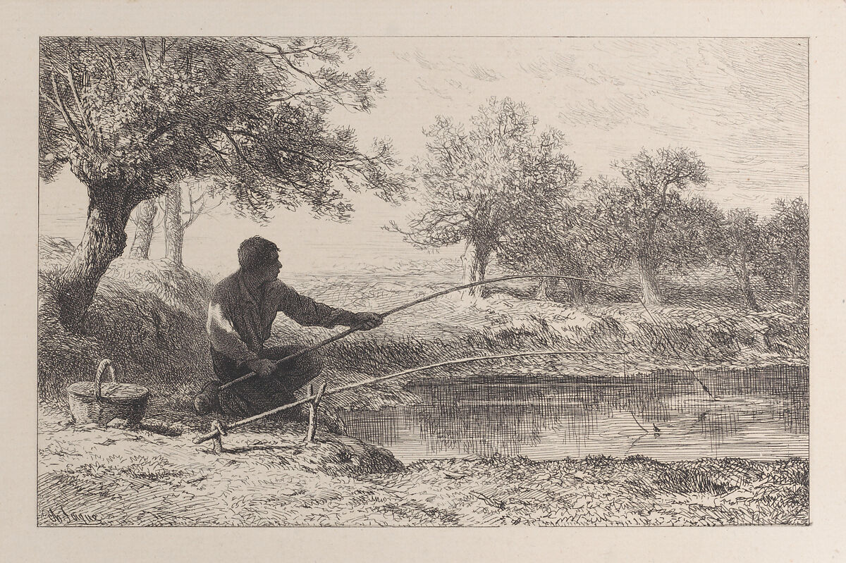 Pêche au Vif, Charles Jacque (French, Paris 1813–1894 Paris), Etching 