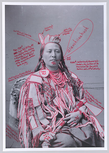Alaxchiiaahush/Many War Achievements/Plenty Coups from 1880 Crow Peace Delegation, Wendy Red Star (Apsáalooke/Crow, born Billings, Montana, 1981), Inkjet print of artist-manipulated digitally reproduced photograph 