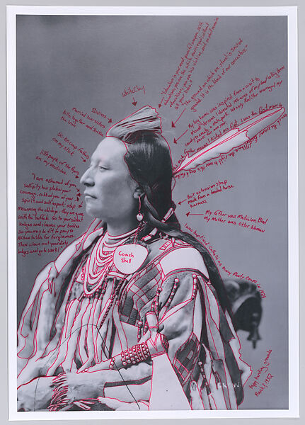 Alaxchiiaahush/Many War Achievements/Plenty Coups from 1880 Crow Peace Delegation, Wendy Red Star (Apsáalooke/Crow, born Billings, Montana, 1981), Inkjet print of artist-manipulated digitally reproduced photograph 