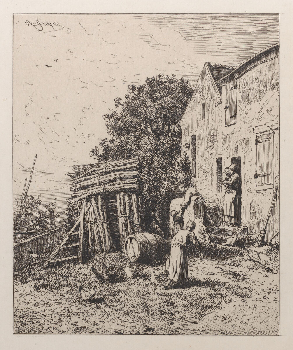 A Rustic Dwelling, Charles Jacque (French, Paris 1813–1894 Paris), Etching 