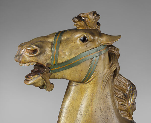 Outside Row Standing Horse (Carousel Figure), Daniel Müller (American, born Germany, 1872–1952), Basswood, paint, glass, steel, American