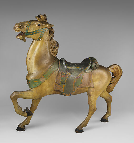 Outside Row Standing Horse (Carousel Figure), Daniel Müller (American, born Germany, 1872–1952), Basswood, paint, glass, steel, American