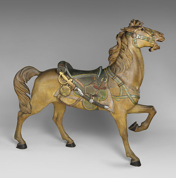 Outside Row Standing Horse (Carousel Figure), Daniel Müller (American, born Germany, 1872–1952), Basswood, paint, glass, steel, American 