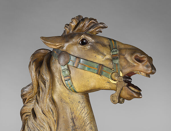 Outside Row Standing Horse (Carousel Figure), Daniel Müller (American, born Germany, 1872–1952), Basswood, paint, glass, steel, American