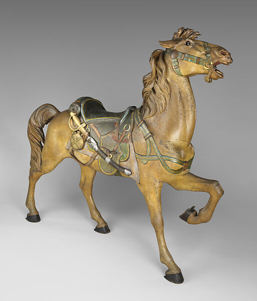 Outside Row Standing Horse (Carousel Figure), Daniel Müller (American, born Germany, 1872–1952), Basswood, paint, glass, steel, American