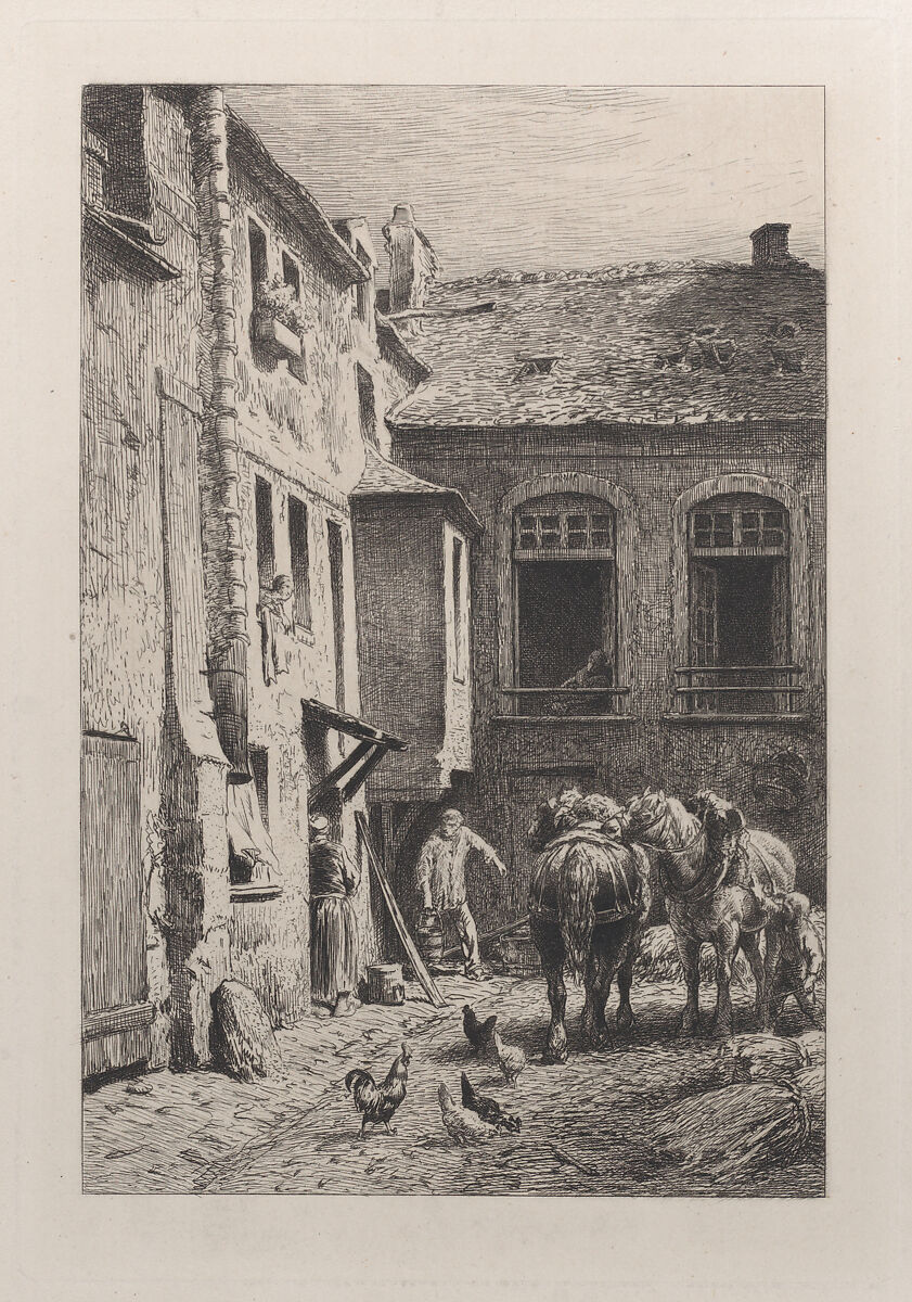 A Paris Courtyard in 1865, Charles Jacque (French, Paris 1813–1894 Paris), Etching 