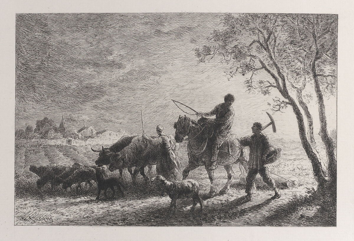The Return from the Fields, Charles Jacque (French, Paris 1813–1894 Paris), Etching 