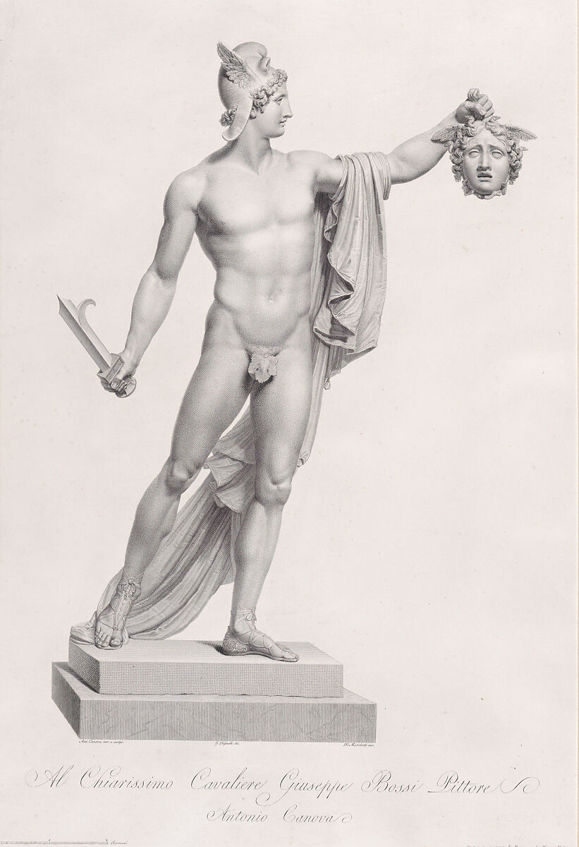Perseus with the head of Medusa, from "Oeuvre de Canova: Recueil de Statues...", Domenico Marchetti (Italian, Rome ca. 1780–after 1844 Rome), Engraving and etching 