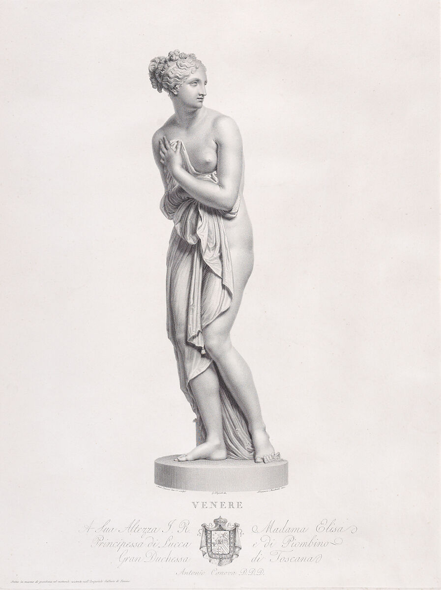Venus, frontal view, from "Oeuvre de Canova: Recueil de Statues...", Domenico Marchetti (Italian, Rome ca. 1780–after 1844 Rome), Engraving and etching 
