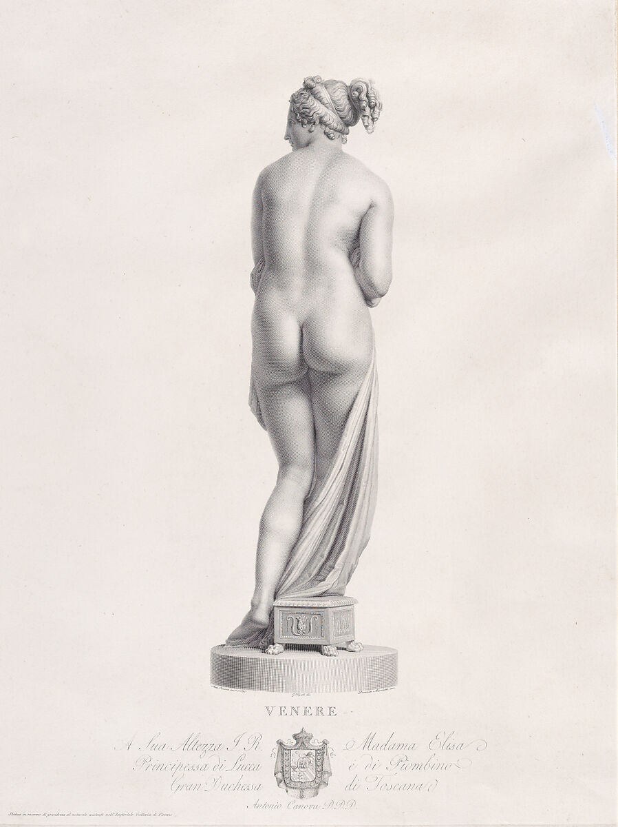 Venus, back view, from "Oeuvre de Canova: Recueil de Statues...", Domenico Marchetti (Italian, Rome ca. 1780–after 1844 Rome), Engraving and etching 