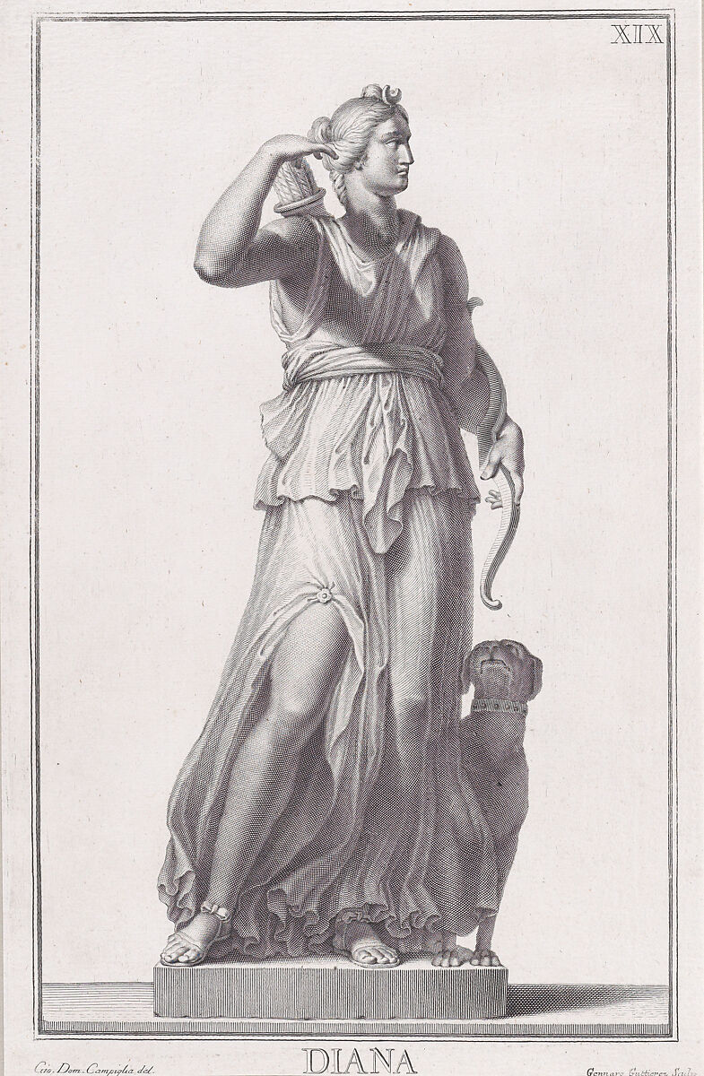 Plate XIX (19): Diana, from "Museum Florentinum" (Statuae antiquae dorum et virorum illustrium), Genaro Gutiérrez (Spanish, active Madrid, ca. 1793), Engraving and etching 