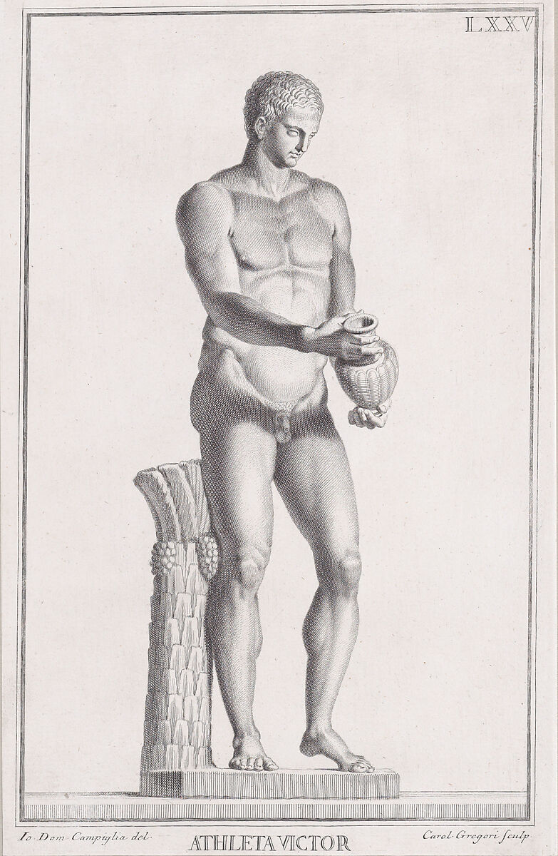 Plate LXXV (75): Male Athlete, from "Museum Florentinum" (Statuae antiquae dorum et virorum illustrium), Carlo Gregori (Italian, Florence 1719–1759 Florence), Engraving and etching 