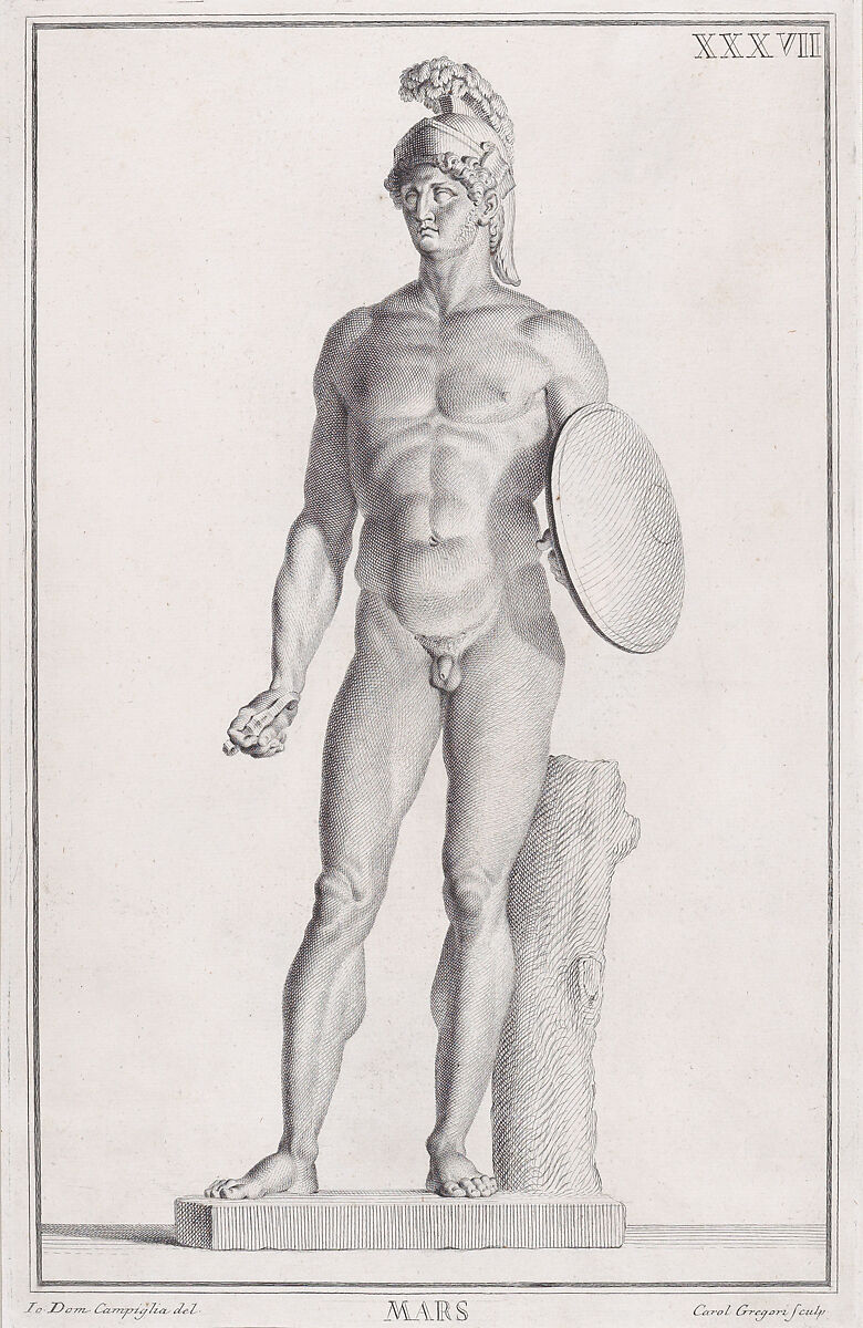 Plate XXXVII (37): Mars, from "Museum Florentinum" (Statuae antiquae dorum et virorum illustrium), Carlo Gregori (Italian, Florence 1719–1759 Florence), Etching and engraving 