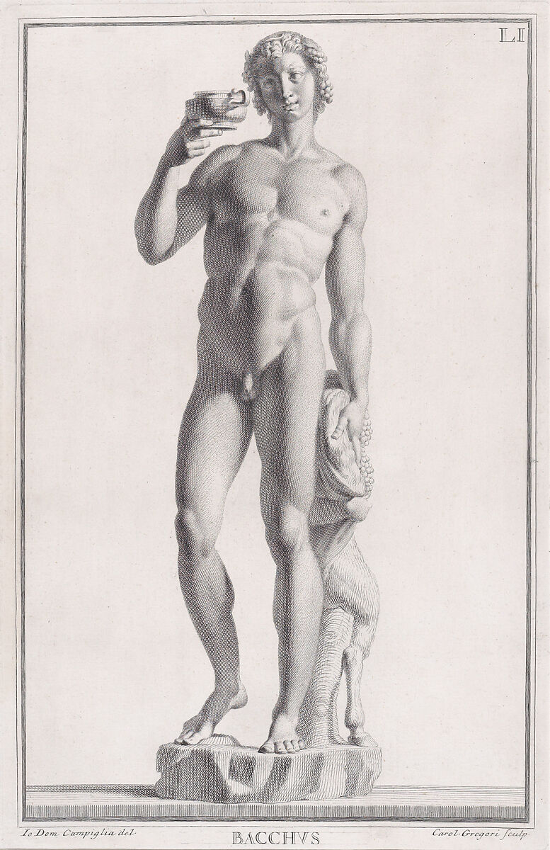 Plate LI (51): Bacchus, from "Museum Florentinum" (Statuae antiquae dorum et virorum illustrium), Carlo Gregori (Italian, Florence 1719–1759 Florence), Engraving and etching 