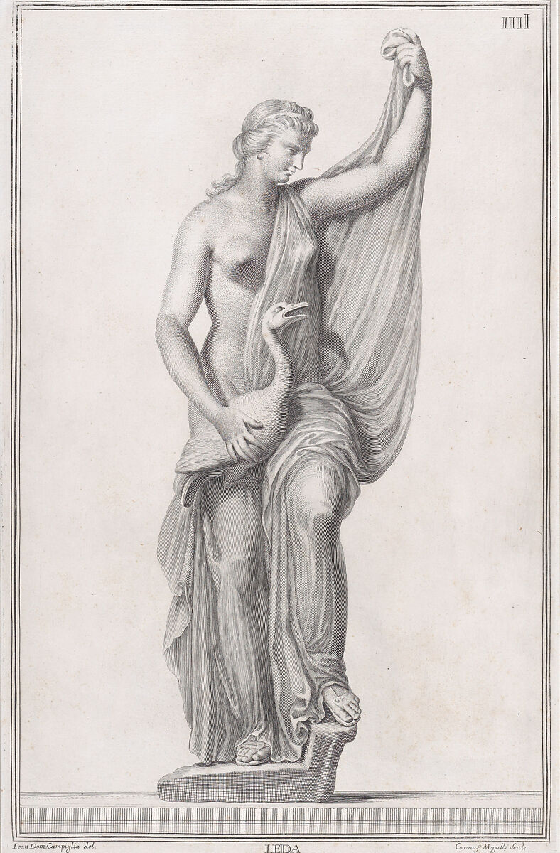 Plate IIII (4): Leda and the Swan, from "Museum Florentinum" (Statuae antiquae dorum et virorum illustrium), Cosimo Mogalli (Italian, 1667–1750), Etching and engraving 