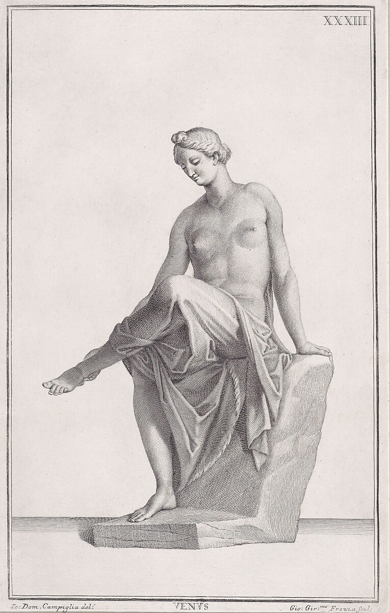 Plate XXXIII (33): Venus, from "Museum Florentinum" (Statuae antiquae dorum et virorum illustrium), Giovanni Girolamo Frezza (Italian, Canemorto 1671–ca. 1748 Rome), Engraving and etching 