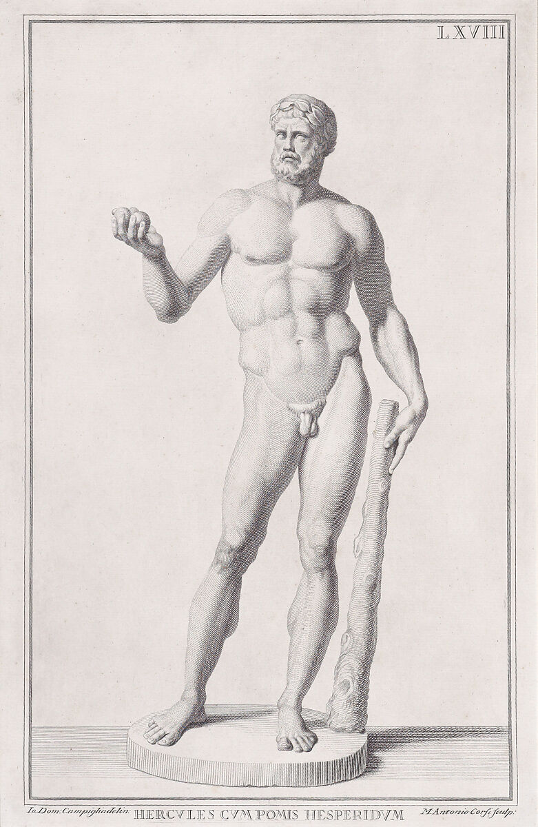 Plate LXVIII (68): Hercules, from "Museum Florentinum" (Statuae antiquae dorum et virorum illustrium), Marc&#39;Antonio Corsi (Italian, active Florence, 1746–55), Engraving and etching 