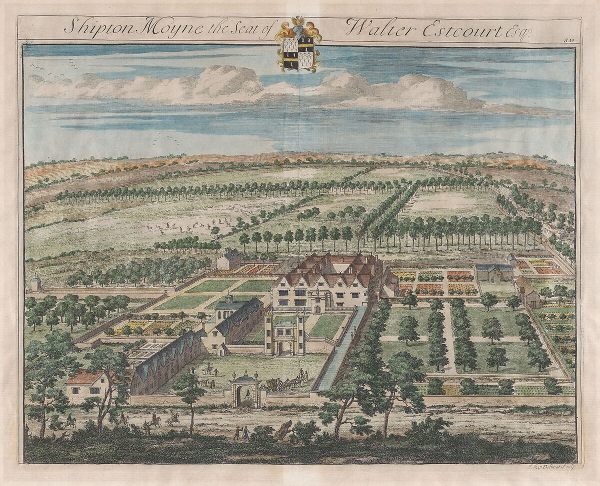 Shipton Moyne, The Seat of Walter Estcourt, Esq., plate 340 from "The Ancient and Present State of Gloucestershire", Johannes Kip (Dutch, Amsterdam before 1653–1721? London), Hand-colored etching and engraving 