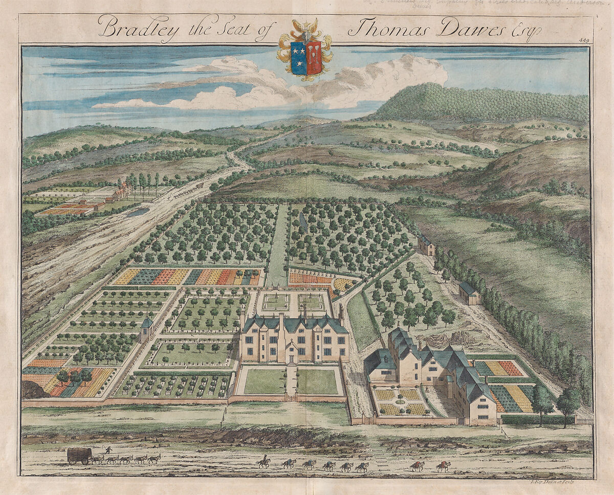 Bradley, The Seat of Thomas Dawes, plate 449 from "The Ancient and Present State of Gloucestershire", Johannes Kip (Dutch, Amsterdam before 1653–1721? London), Hand-colored etching and engraving 
