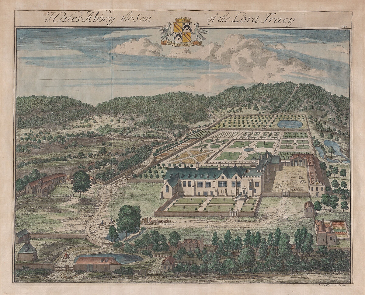 Hales Abbey, The Seat of Lord Tracy, plate 247 from "The Ancient and Present State of Gloucestershire", Johannes Kip (Dutch, Amsterdam before 1653–1721? London), Hand-colored etching and engraving 