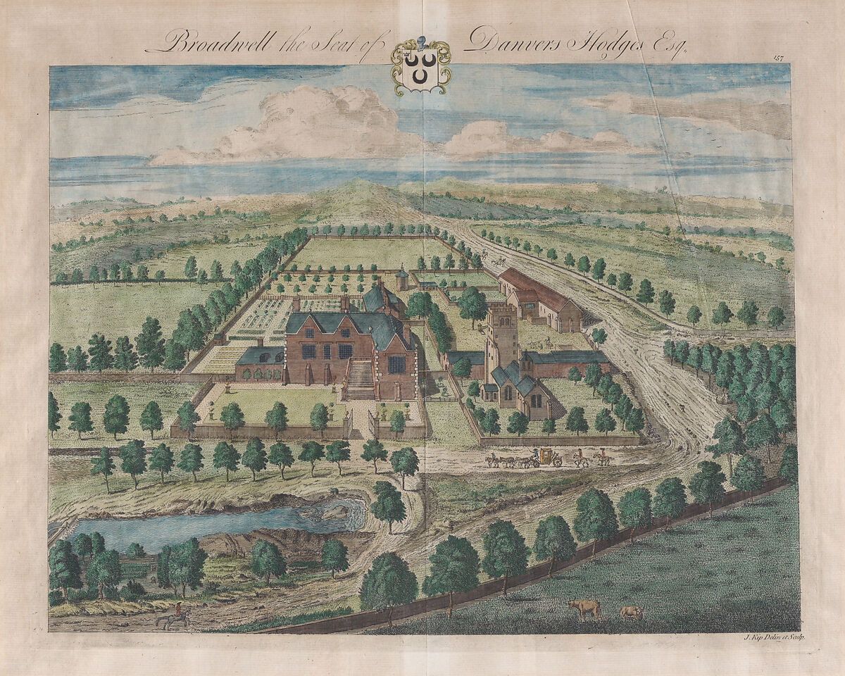 Broadwell, The Seat of Danvers Hodges, plate 157 from "The Ancient and Present State of Gloucestershire", Johannes Kip (Dutch, Amsterdam before 1653–1721? London), Hand-colored etching and engraving 