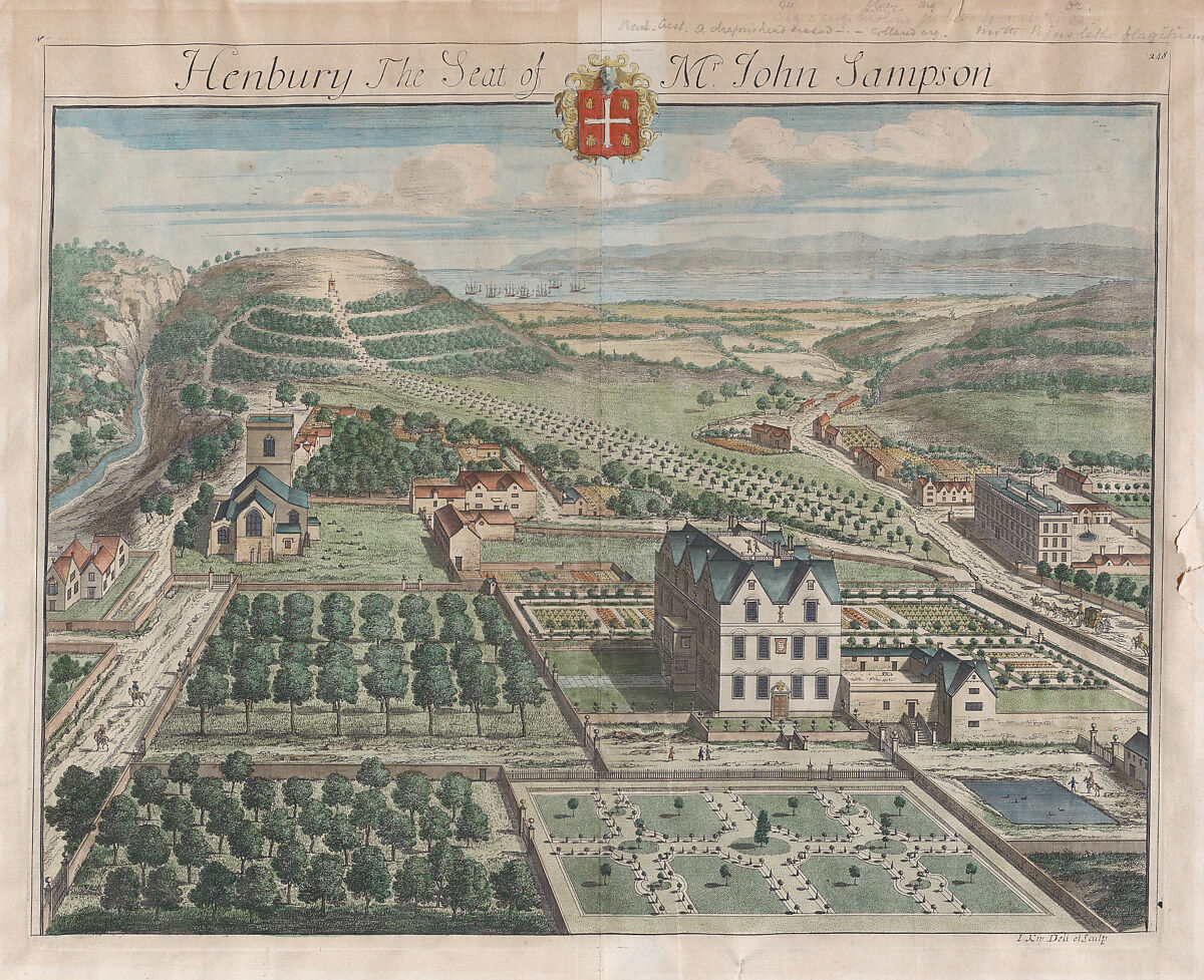 Henbury, the Seat of Mr. John Sampson, plate 248 from "The Ancient and Present State of Gloucestershire", Johannes Kip (Dutch, Amsterdam before 1653–1721? London), Hand-colored etching and engraving 