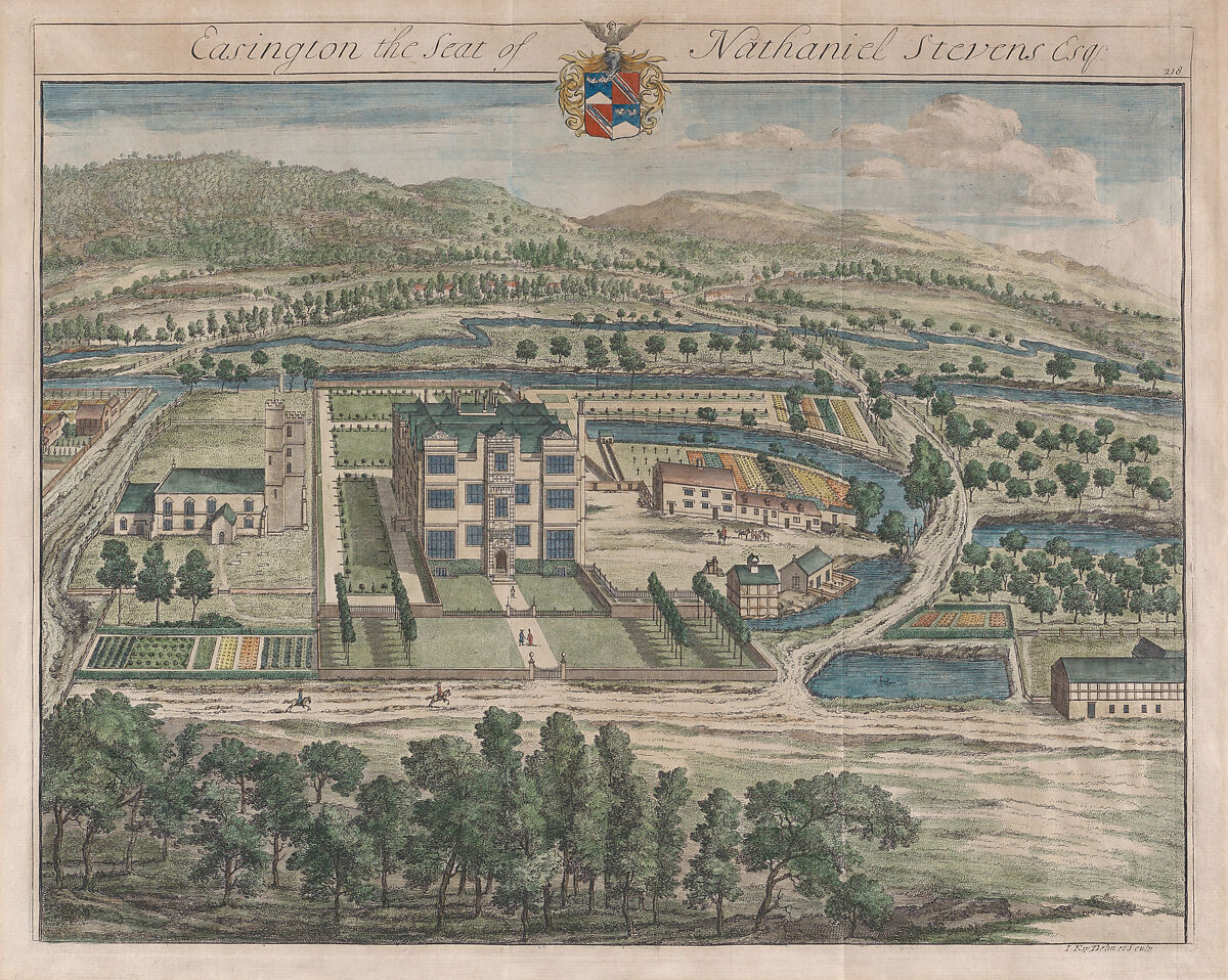 Easington, The Seat of Nathaniel Stevens, plate 218 from "The Ancient and Present State of Gloucestershire", Johannes Kip (Dutch, Amsterdam before 1653–1721? London), Hand-colored etching and engraving 