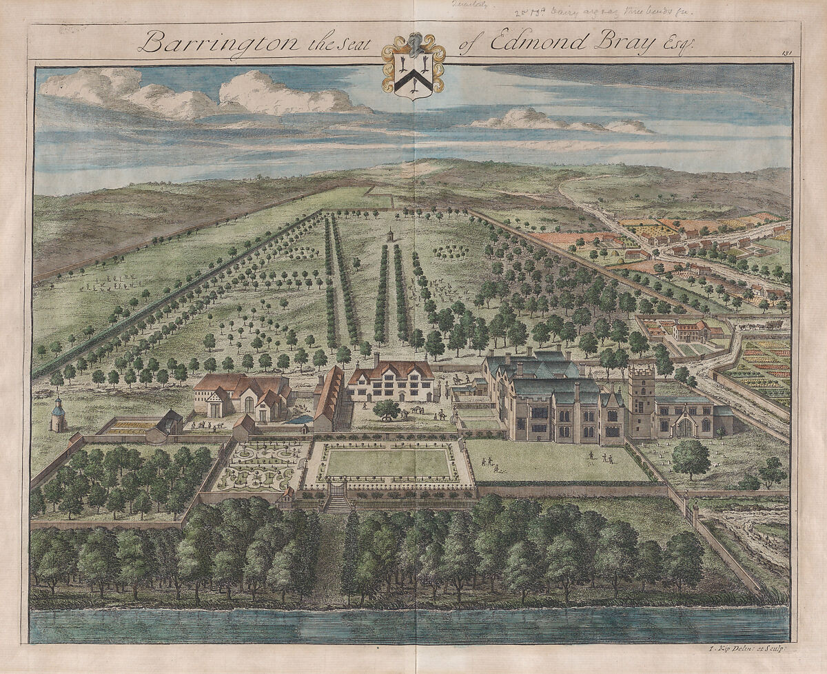 Barrington, The Seat of Edmond Bray, Esq., plate 131 from "The Ancient and Present State of Gloucestershire", Johannes Kip (Dutch, Amsterdam before 1653–1721? London), Hand-colored etching and engraving 