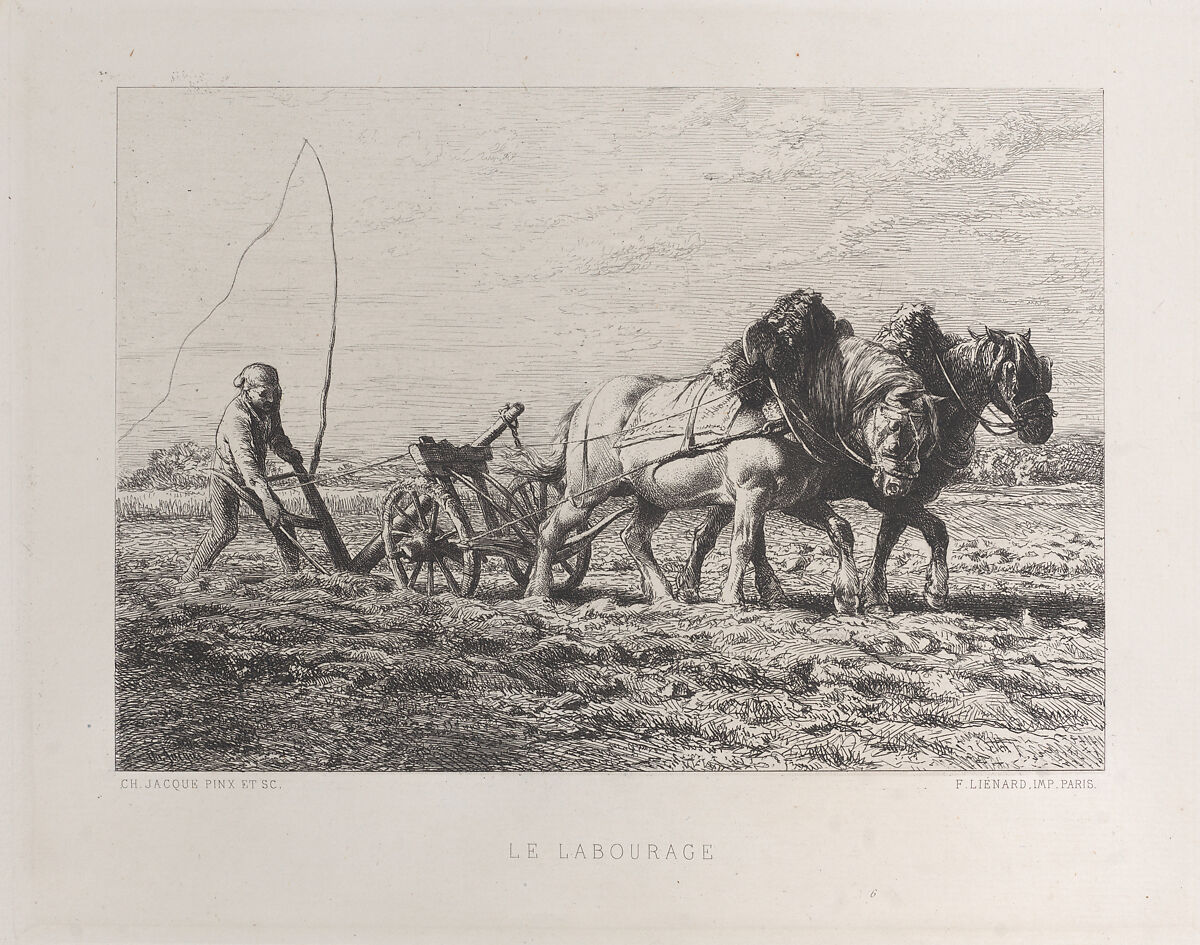 Plowing, Charles Jacque (French, Paris 1813–1894 Paris), Etching 