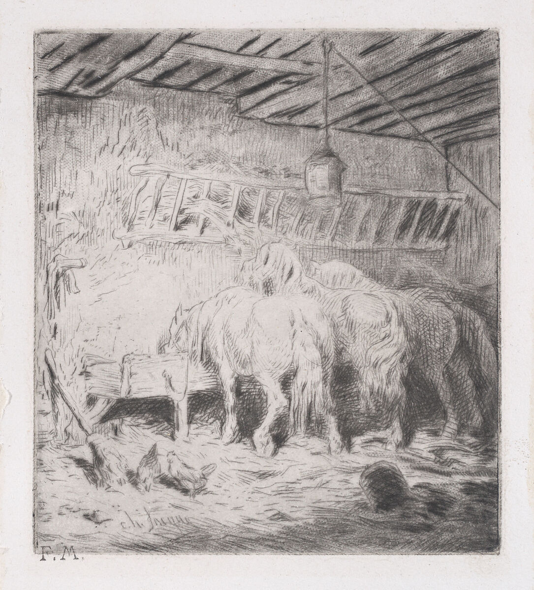 Stable, Charles Jacque (French, Paris 1813–1894 Paris), Drypoint 