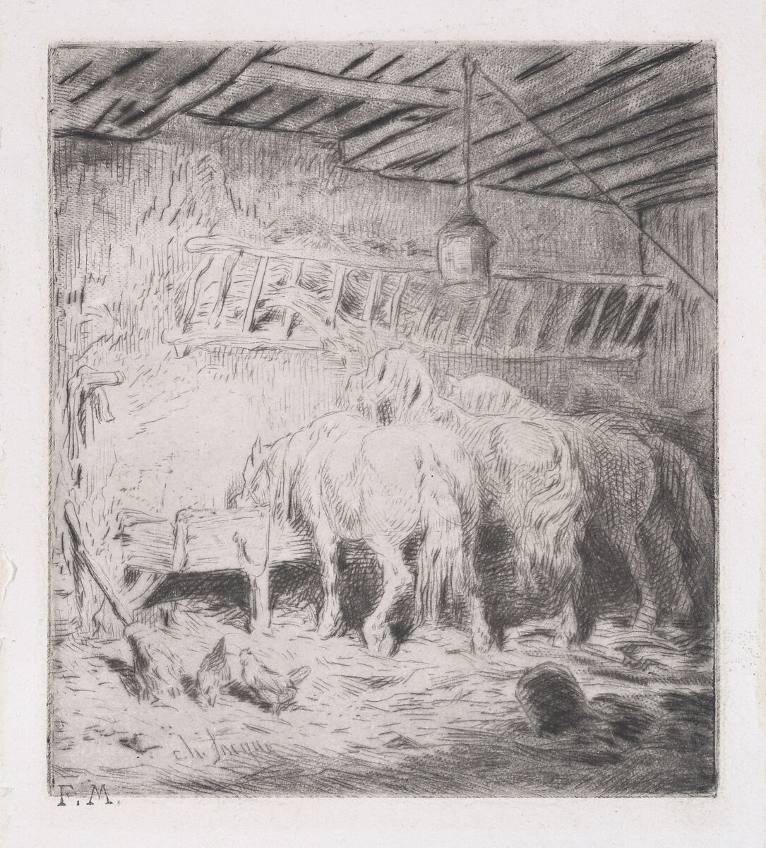 Stable, Charles Jacque (French, Paris 1813–1894 Paris), Drypoint 
