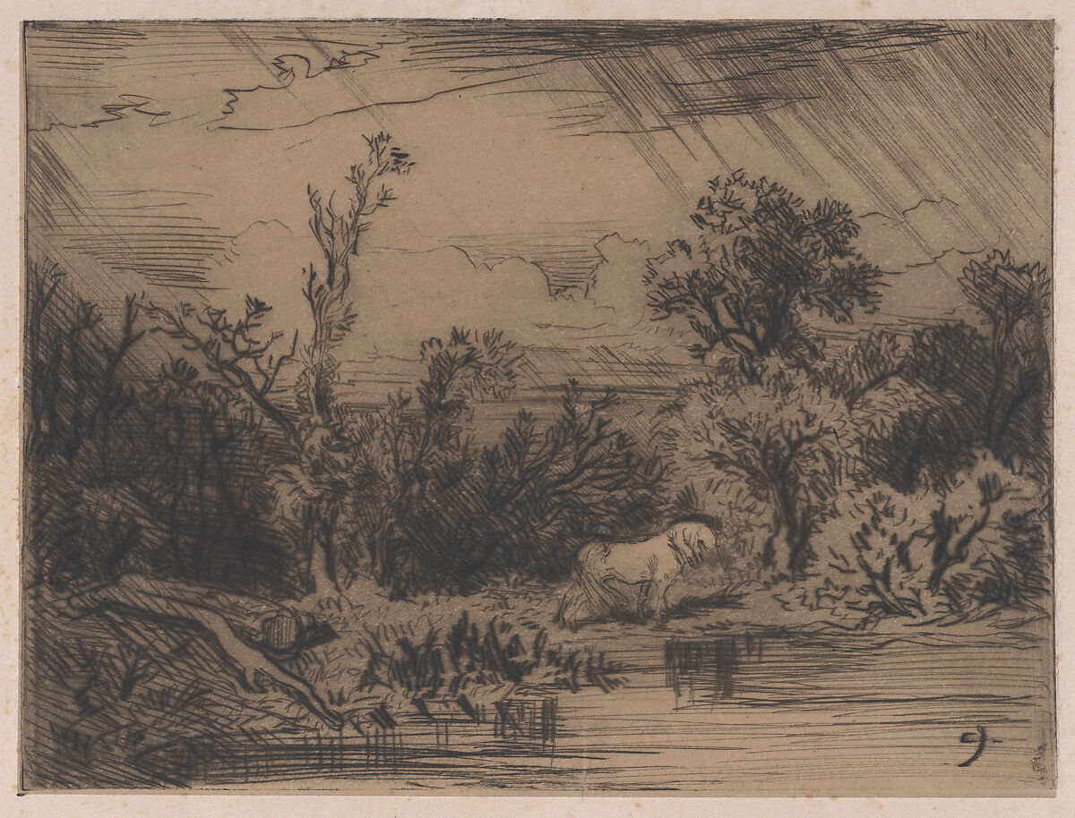 Landscape with Thunderstorm, Charles Jacque (French, Paris 1813–1894 Paris), Drypoint 