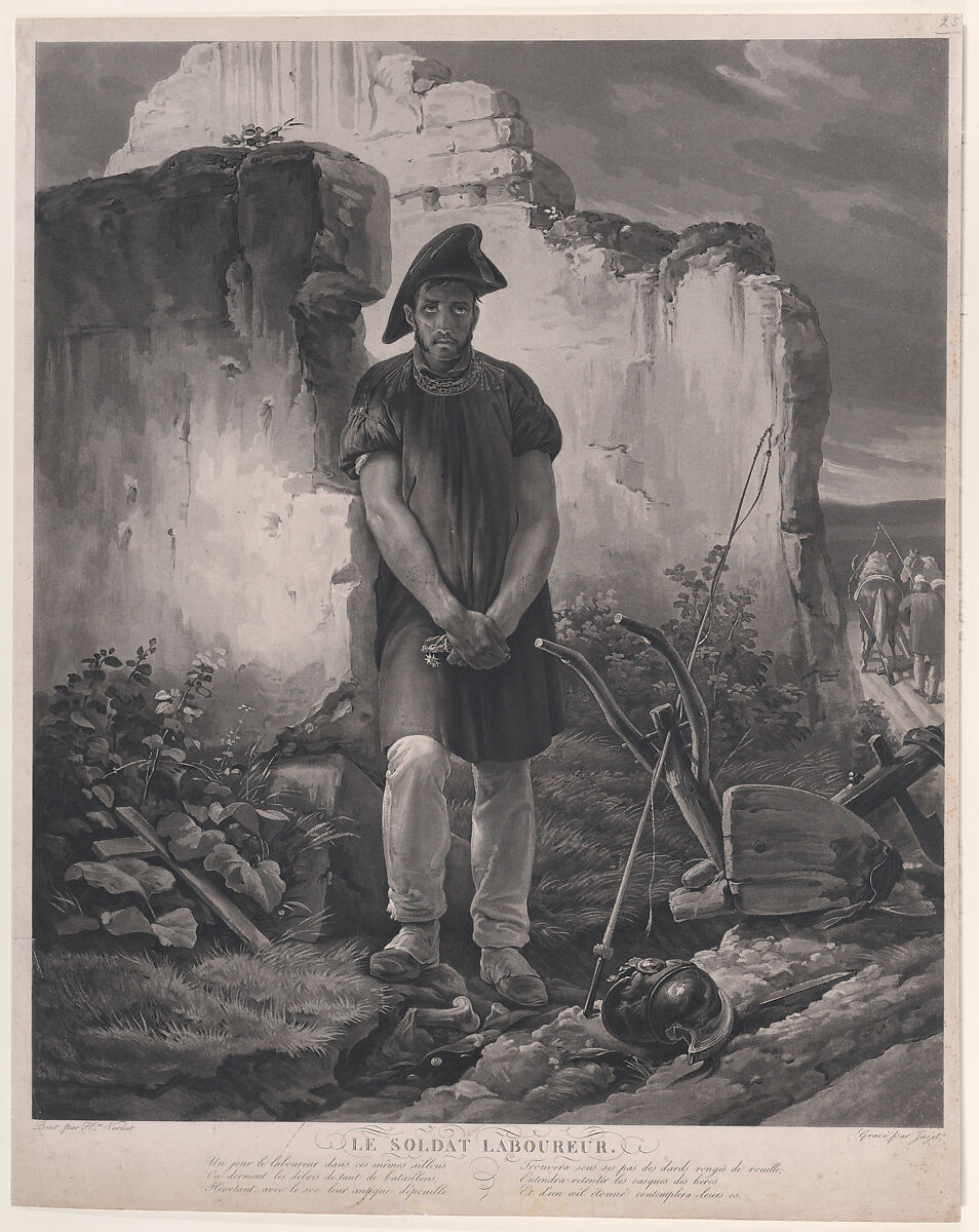 The Plowing Soldier, after Horace Vernet, Jean Pierre Marie Jazet (French, Paris 1788–1871 Paris), Lithograph 