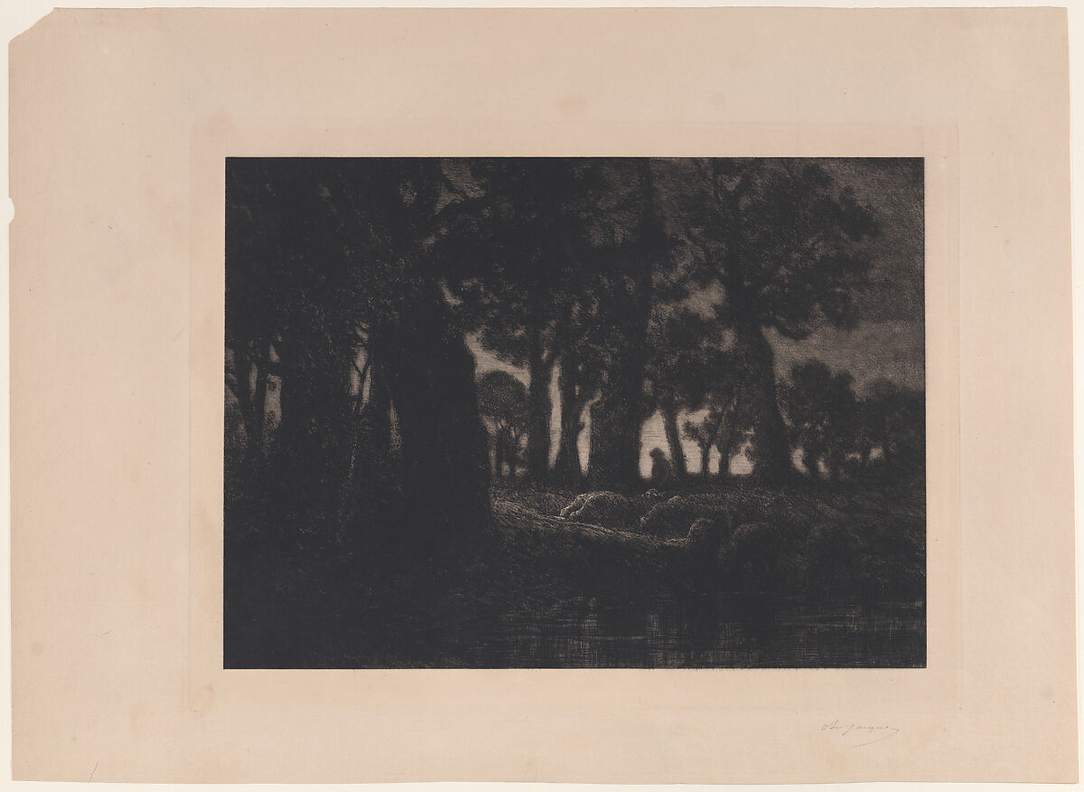 Forest Edge at Twilight, Charles Jacque (French, Paris 1813–1894 Paris), Etching 