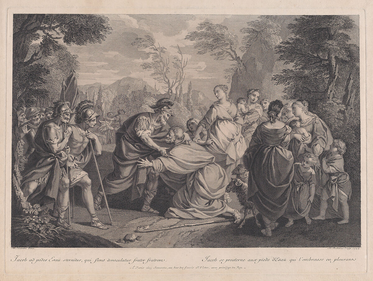 Jacob and Esau, after Etienne Jeaurat, Michel Aubert (French, 1700–1757 Paris), Etching 