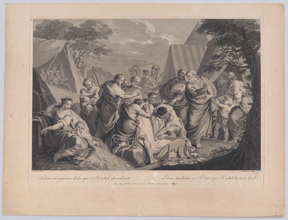 Laban Searching for his Gods, after Etienne Jeaurat, Michel Aubert (French, 1700–1757 Paris), Etching 