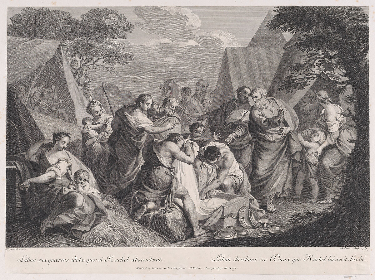 Laban Searching for his Gods, after Etienne Jeaurat, Michel Aubert (French, 1700–1757 Paris), Etching 