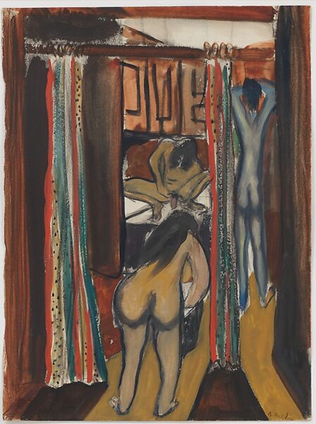 Bathing in a Furnished Room, Alice Neel (American, Merion Square, Pennsylvania 1900–1984 New York), Watercolor and pastel on paper 