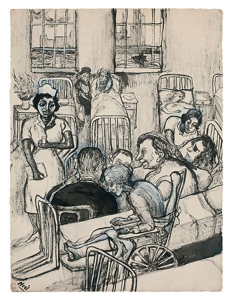 City Hospital, Alice Neel (American, Merion Square, Pennsylvania 1900–1984 New York), Ink and gouache on paper 