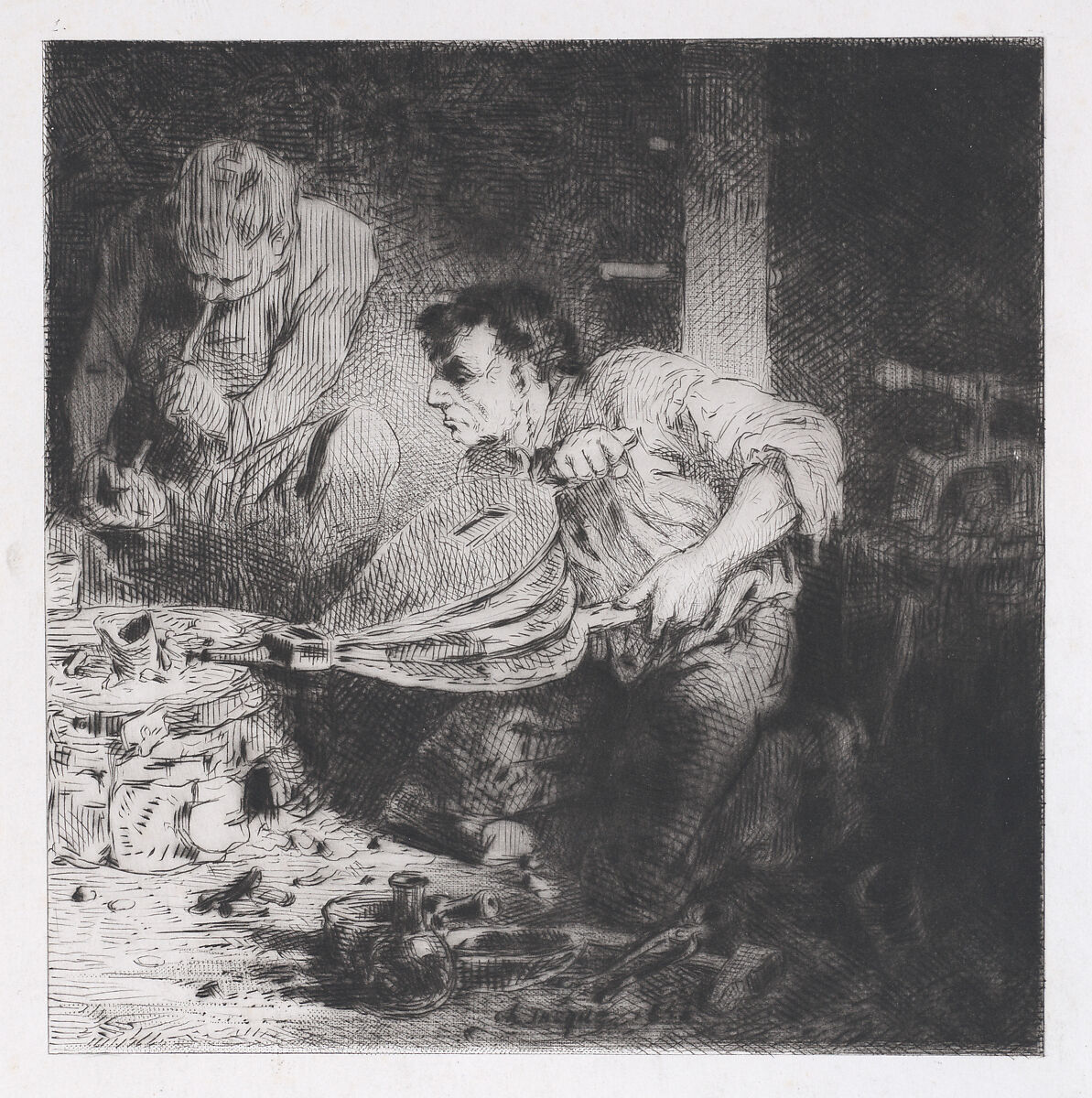 The Counterfeiters, Charles Jacque (French, Paris 1813–1894 Paris), Drypoint 