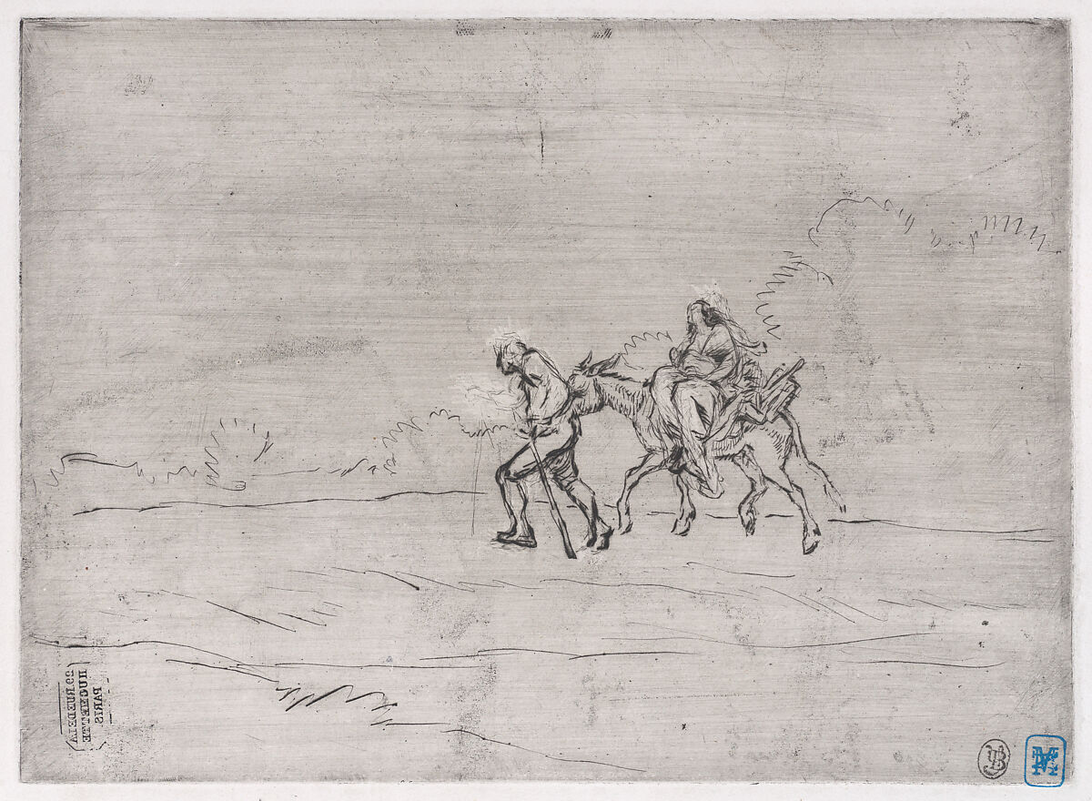 Flight into Egypt, Charles Jacque (French, Paris 1813–1894 Paris), Drypoint, before first state 