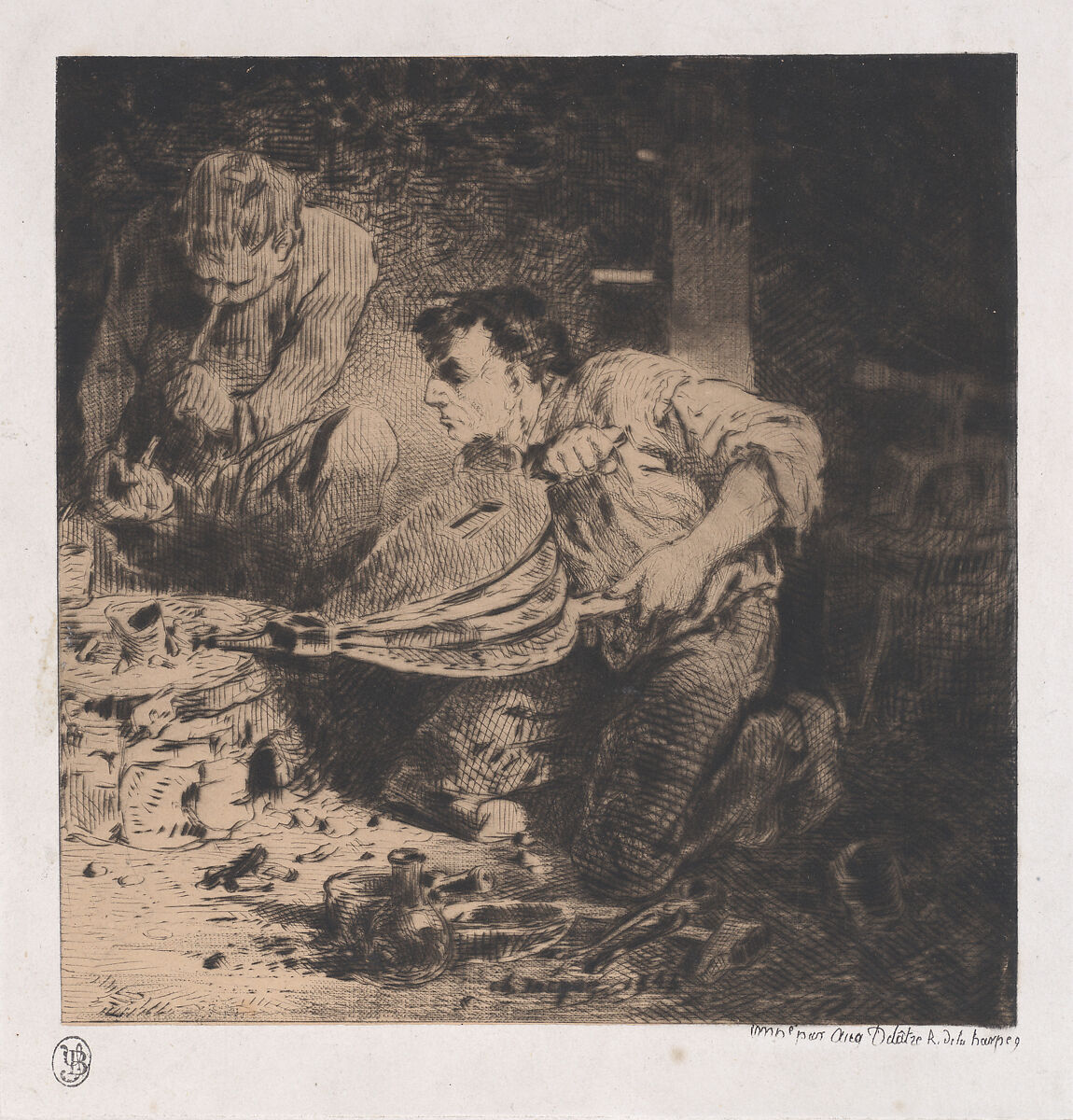 The Counterfeiters, Charles Jacque (French, Paris 1813–1894 Paris), Drypoint on chine collé 
