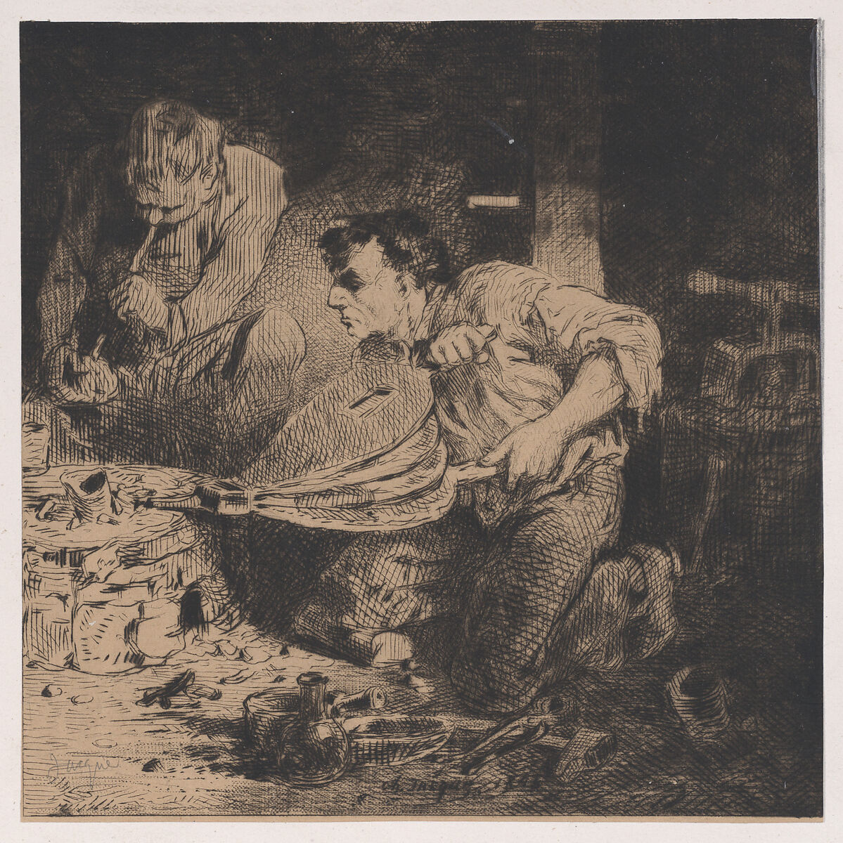 The Counterfeiters, Charles Jacque (French, Paris 1813–1894 Paris), Drypoint 