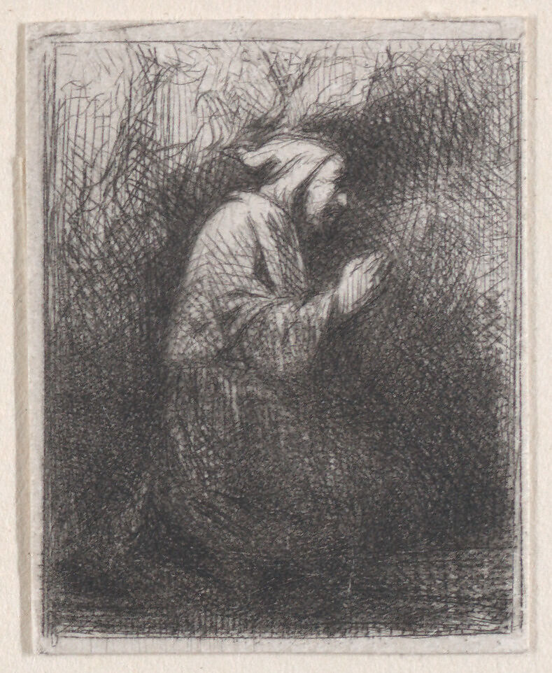 Praying Monk, Charles Jacque (French, Paris 1813–1894 Paris), Drypoint 