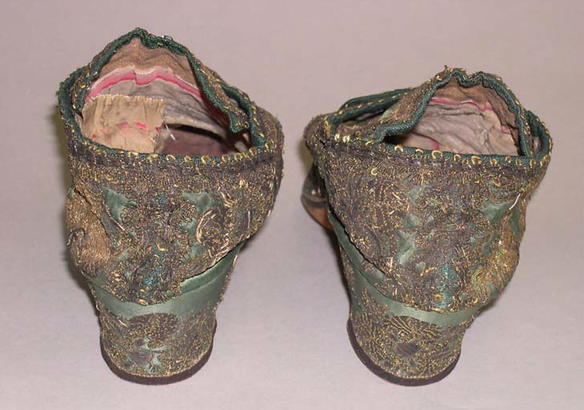 Shoes, (a, b) silk, gold, leather, European