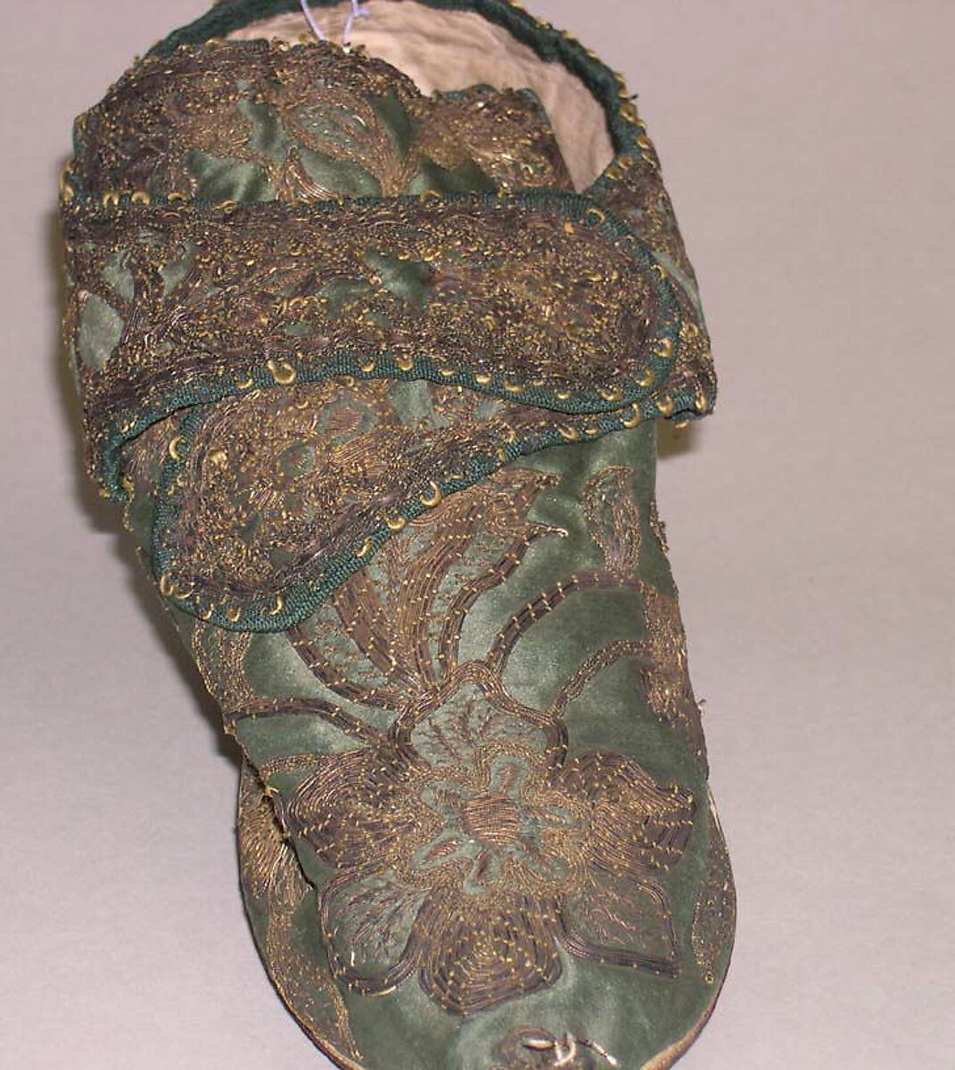 Shoes, (a, b) silk, gold, leather, European