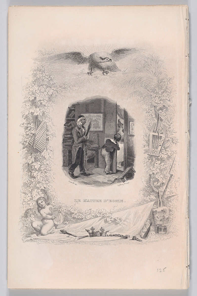 The Schoolmaster, from "The Complete Works of Béranger", J. J. Grandville (French, Nancy 1803–1847 Vanves), Intaglio 