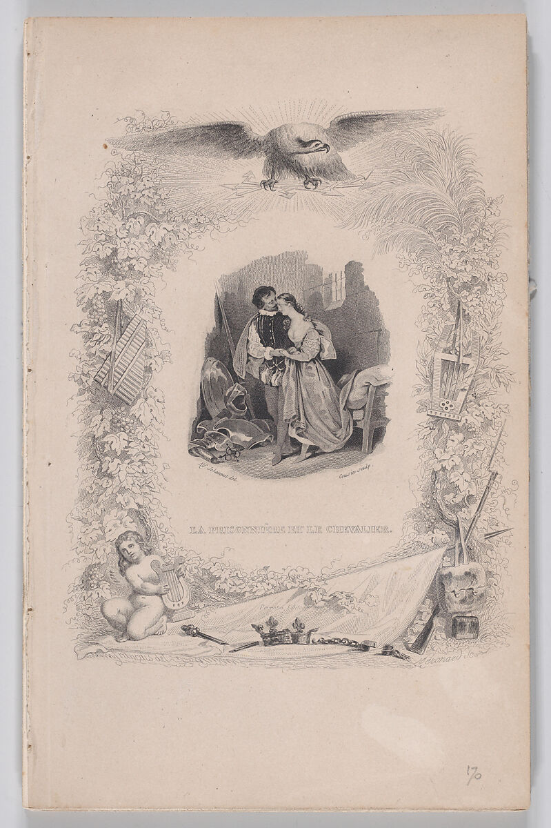The Prisonor and the Knight, from "The Complete Works of Béranger", Alfred Johannot (French, Offenbach 1800–1837 Paris), Intaglio 