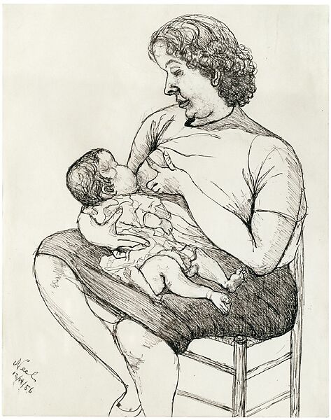 Mother and Child, Alice Neel (American, Merion Square, Pennsylvania 1900–1984 New York), Ink on paper 