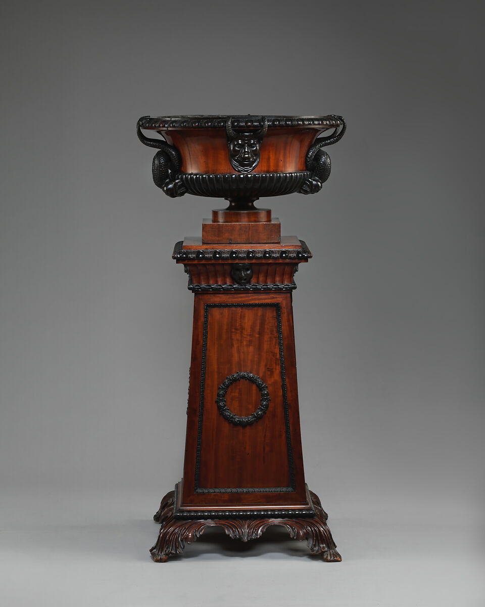 Wine cistern (urn and pedestal) (one of a pair), Mahogany, bronze, British 